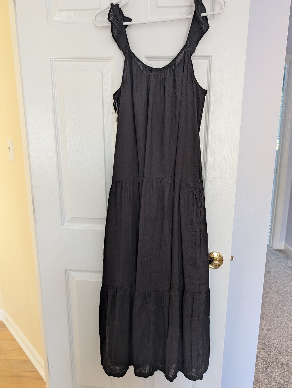 Caslon Black Linen-blend Tiered Ruffle-Shoulder Maxi Dress Size Medium - Picture 5 of 6